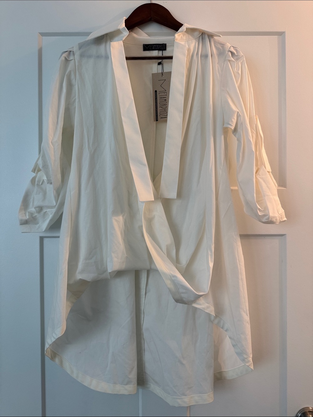 White Draped High-Low Blouse